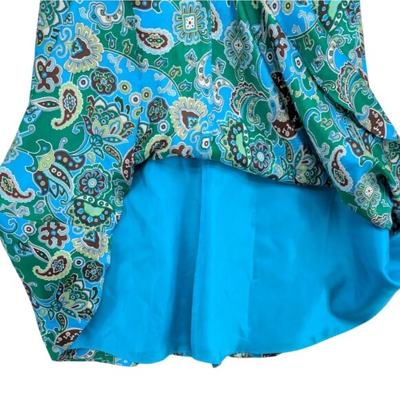 Vtg Banana Republic Silk Midi Skirt Blue Green Paisley A Line Lined Size 0 - Picture 7 of 8